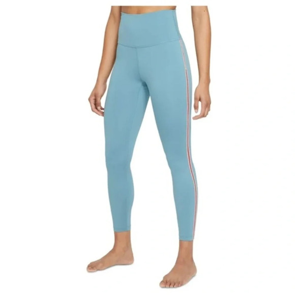 NIKE Womens Blue Stretch Pocketed Moisture Wicking Active High Waist Leggings - Picture 1 of 5